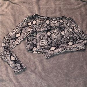 Faux snakeskin long sleeve crop top
